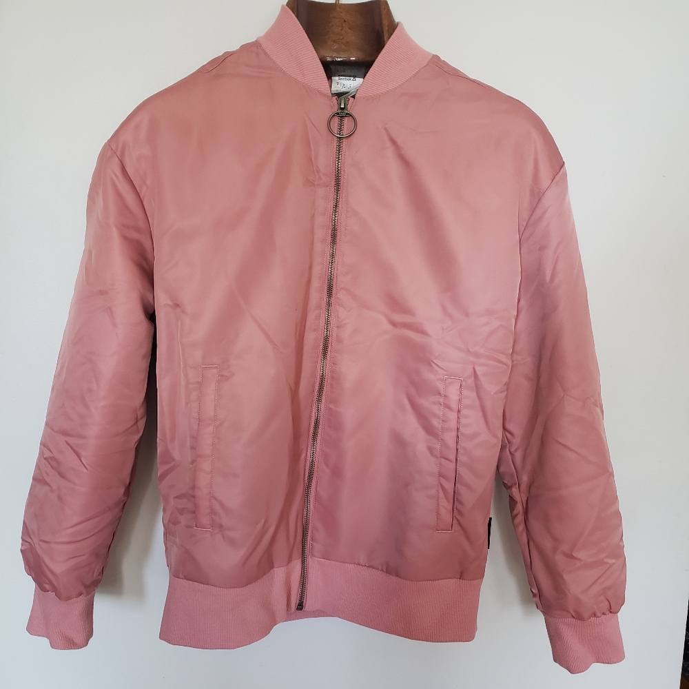 Reebok // blush pink bomber varsity fall jacket